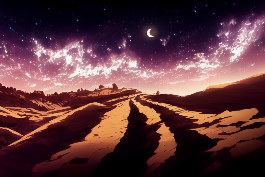 アニメ調の夜の荒野01,Anime Style Night Rocky Desert01
