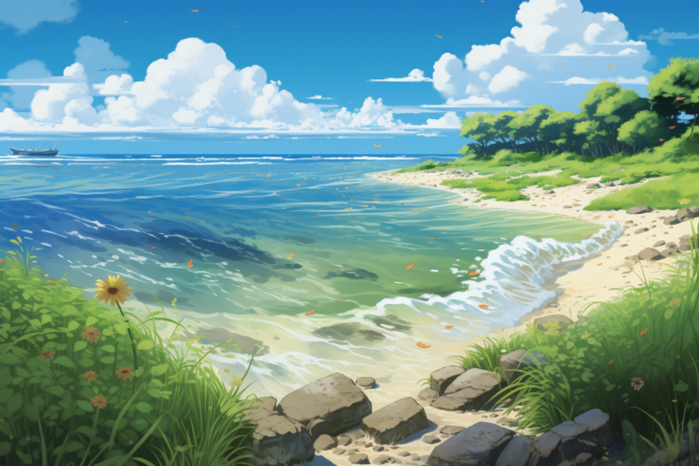 「海辺・海」のフリー背景イラスト