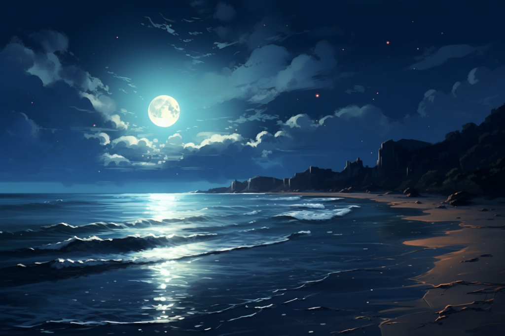 夜の海辺のイラスト