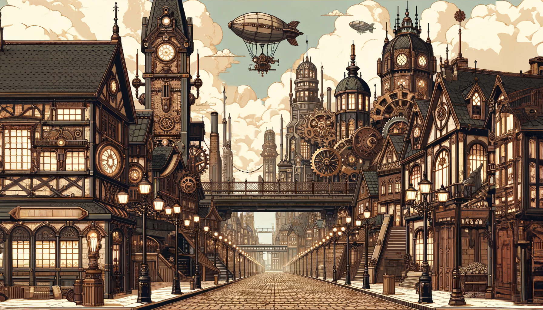 Free Background illustrations of a Steampunk City