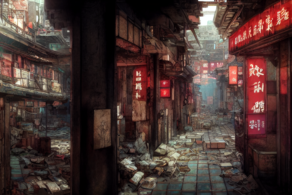 九龍城砦の廊下の背景イラスト04,Background Illustration of Kowloon Walled City's Alley04