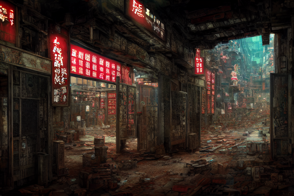 九龍城砦の廊下の背景イラスト06,Background Illustration of Kowloon Walled City's Alley06