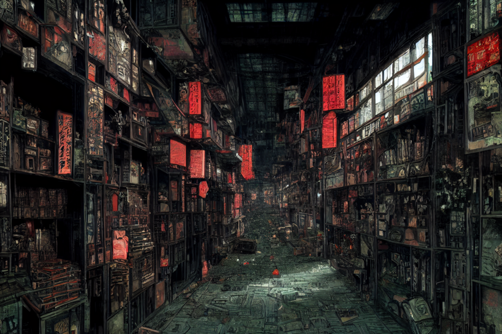九龍城砦の廊下の背景イラスト12,Background Illustration of Kowloon Walled City's Alley12