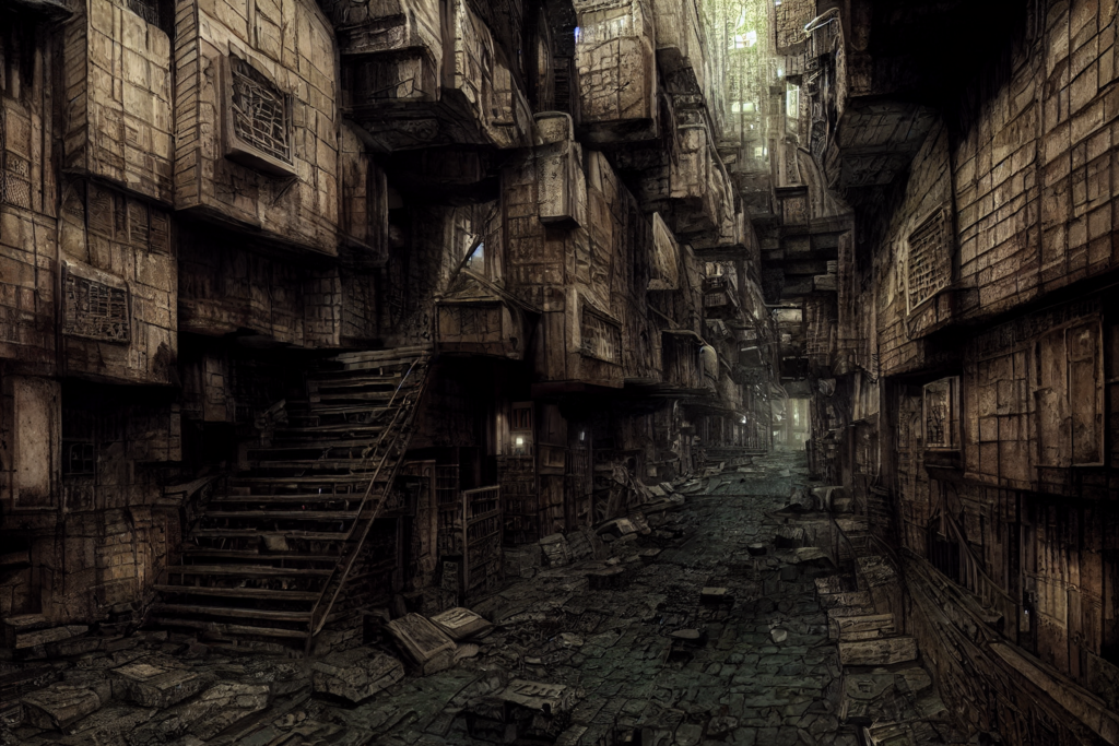 九龍城砦の廊下の背景イラスト16,Background Illustration of Kowloon Walled City's Alley16