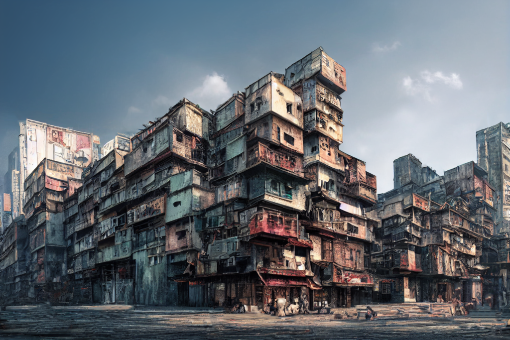 九龍城砦の外観の背景イラスト01,Background Illustration of Kowloon Walled City's Exterior01