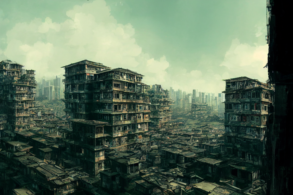 九龍城砦の外観の背景イラスト04,Background Illustration of Kowloon Walled City's Exterior04