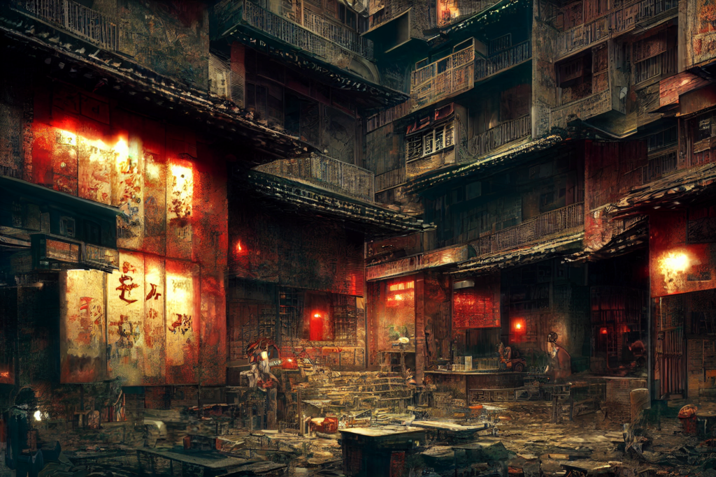 九龍城砦の外観の背景イラスト05,Background Illustration of Kowloon Walled City's Exterior05