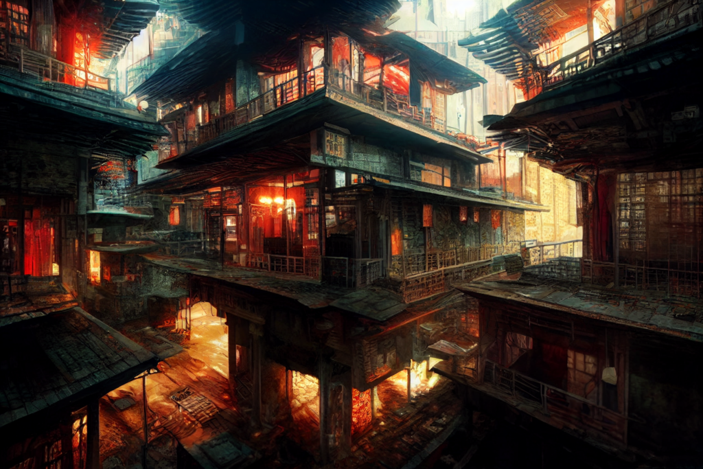 九龍城砦の外観の背景イラスト06,Background Illustration of Kowloon Walled City's Exterior06