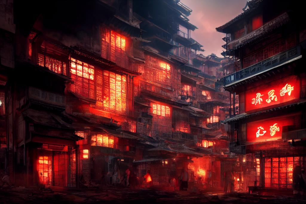 九龍城砦の外観の背景イラスト08,Background Illustration of Kowloon Walled City's Exterior08