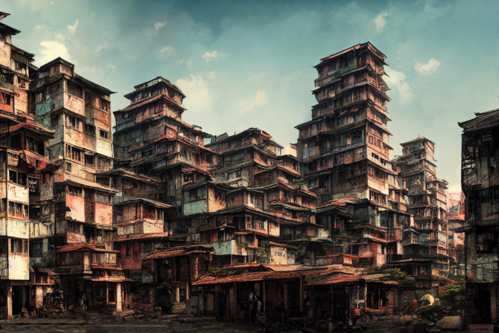 九龍城砦の外観の背景イラスト11,Background Illustration of Kowloon Walled City's Exterior11