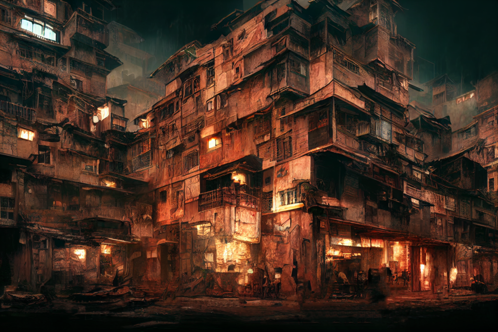 九龍城砦の外観の背景イラスト12,Background Illustration of Kowloon Walled City's Exterior12