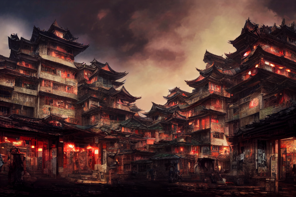 九龍城砦の外観の背景イラスト13,Background Illustration of Kowloon Walled City's Exterior13