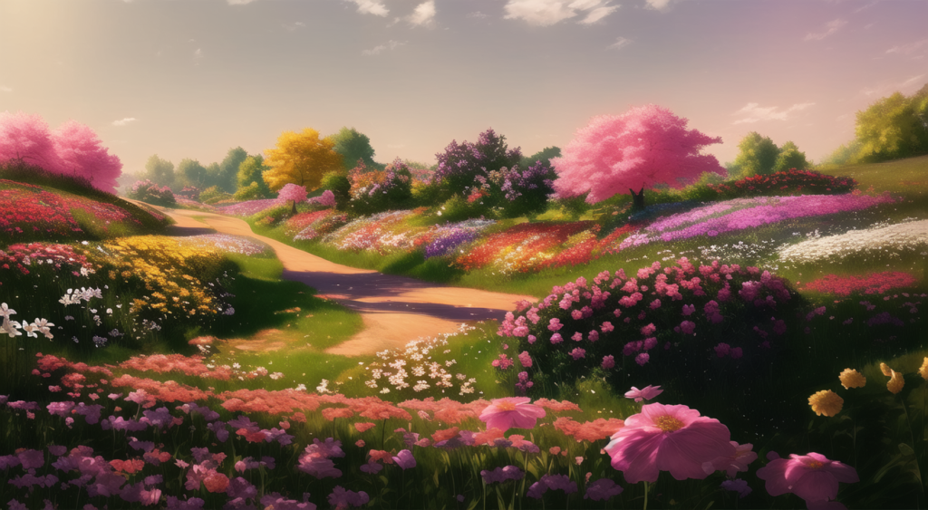 花畑の背景イラスト10,Background Illustration of Flower garden10,庭园的背景图10,꽃밭 배경 그림10