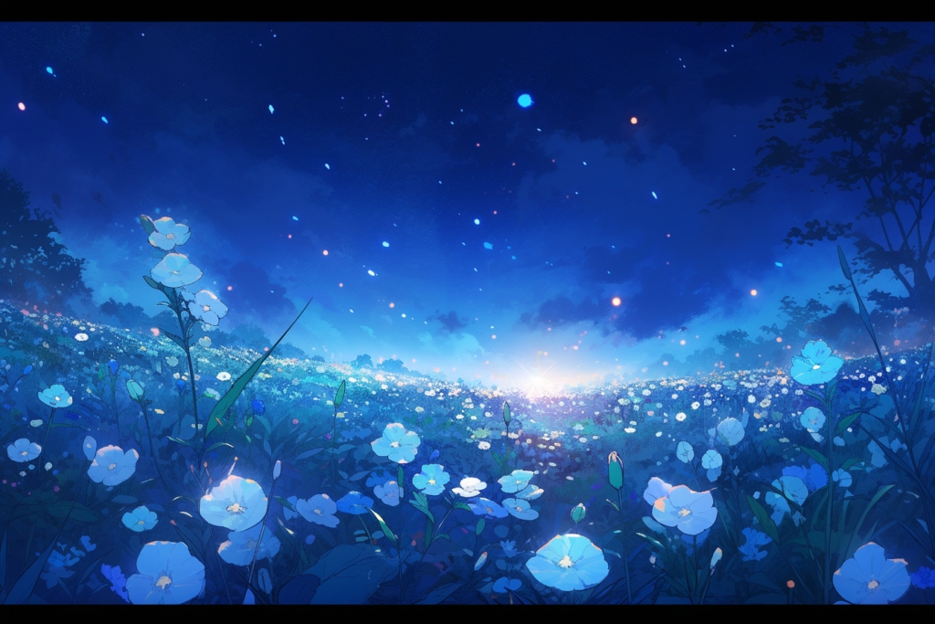 夜の花畑のイラスト