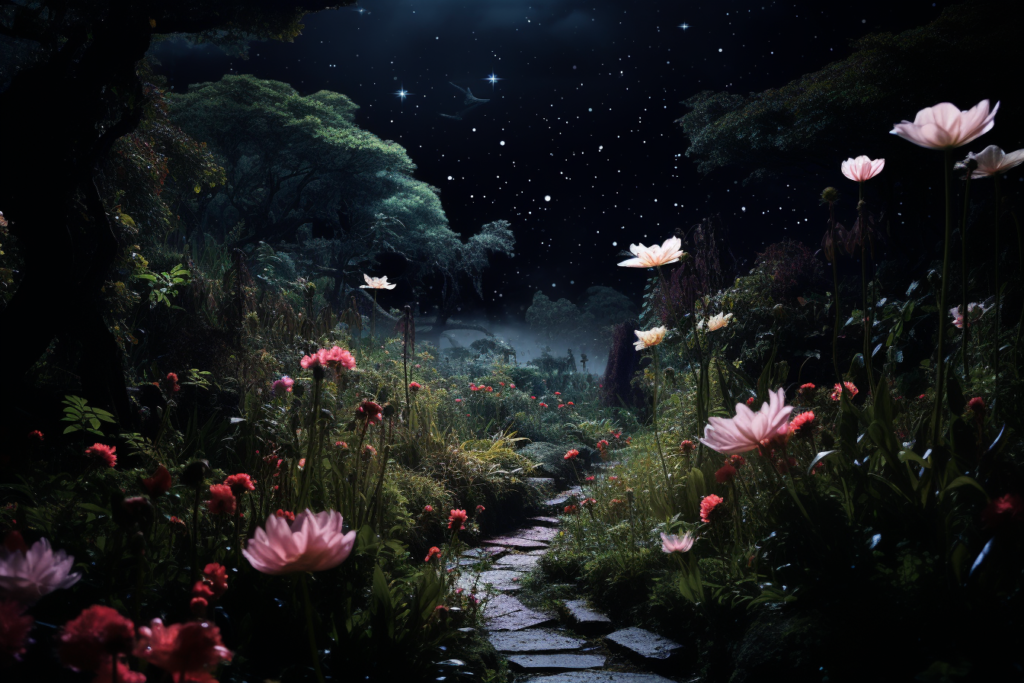 リアル風の夜の花畑のイラスト