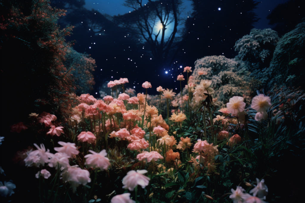 リアル風の夜の花畑のイラスト