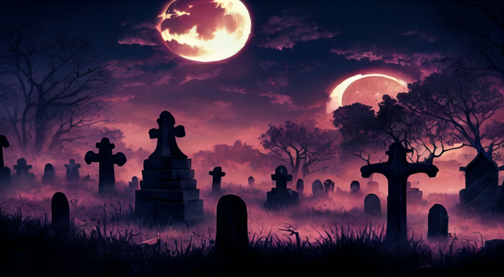 ハロウィン（墓場）の背景イラスト06,Background Illustration of Halloween (graveyard)06,万圣节（墓地）的背景图06,할로윈 (묘지) 배경 그림06