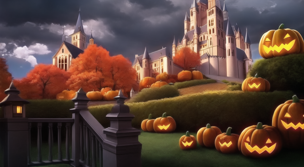 ハロウィン（館・城）の背景イラスト02,Background Illustration of Halloween (Hall / Castle)02,万圣节（大厅 /城堡）的背景图02,할로윈 (홀 / 성) 배경 그림02