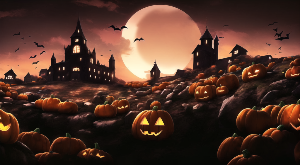 ハロウィン（館・城）の背景イラスト05,Background Illustration of Halloween (Hall / Castle)05,万圣节（大厅 /城堡）的背景图05,할로윈 (홀 / 성) 배경 그림05