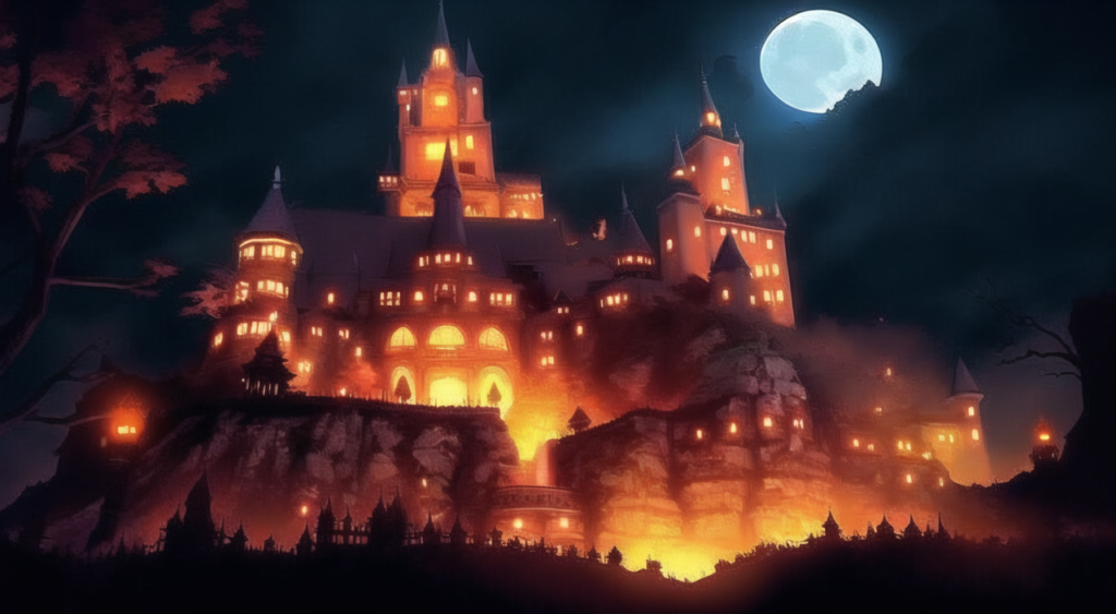 ハロウィン（館・城）の背景イラスト10,Background Illustration of Halloween (Hall / Castle)10,万圣节（大厅 /城堡）的背景图10,할로윈 (홀 / 성) 배경 그림10