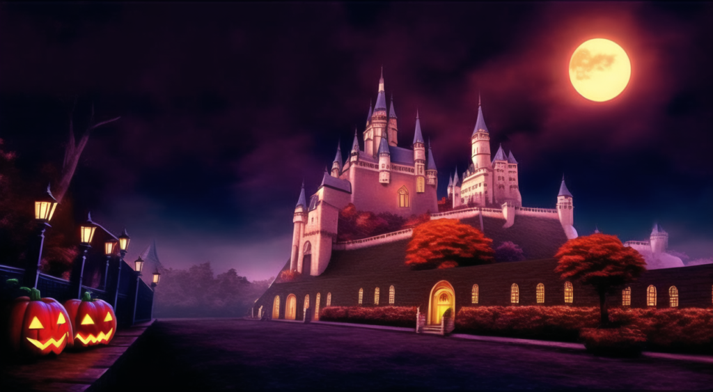 ハロウィン（館・城）の背景イラスト14,Background Illustration of Halloween (Hall / Castle)14,万圣节（大厅 /城堡）的背景图14,할로윈 (홀 / 성) 배경 그림14