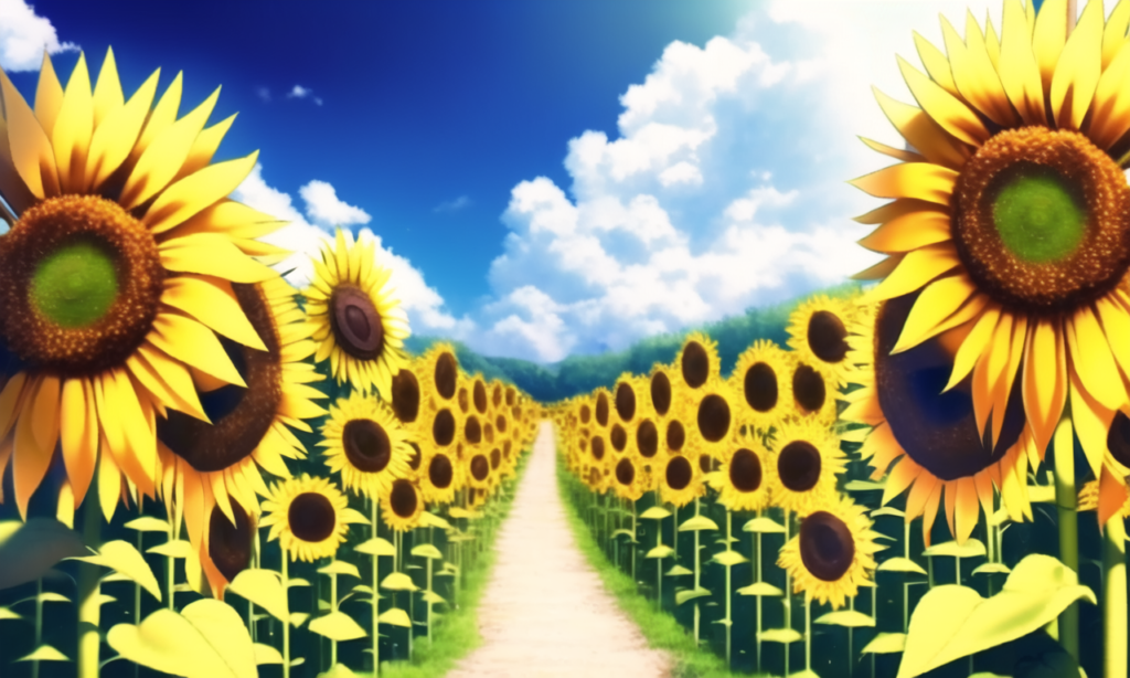 ひまわり畑の背景イラスト01,Background Illustration of Sunflours field01,"向日葵花田"的背景图01,해바라기 필드 배경 그림01