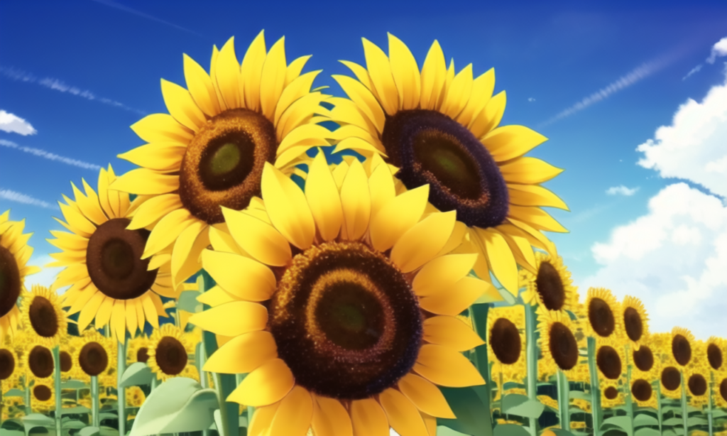 ひまわり畑の背景イラスト02,Background Illustration of Sunflours field02,"向日葵花田"的背景图02,해바라기 필드 배경 그림02