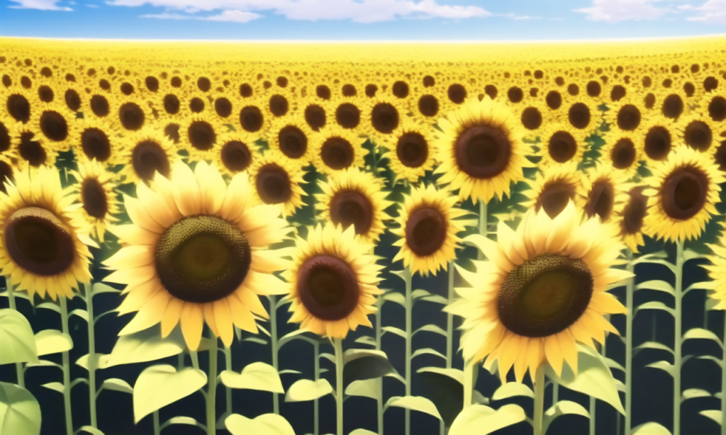 ひまわり畑の背景イラスト06,Background Illustration of Sunflours field06,"向日葵花田"的背景图06,해바라기 필드 배경 그림06