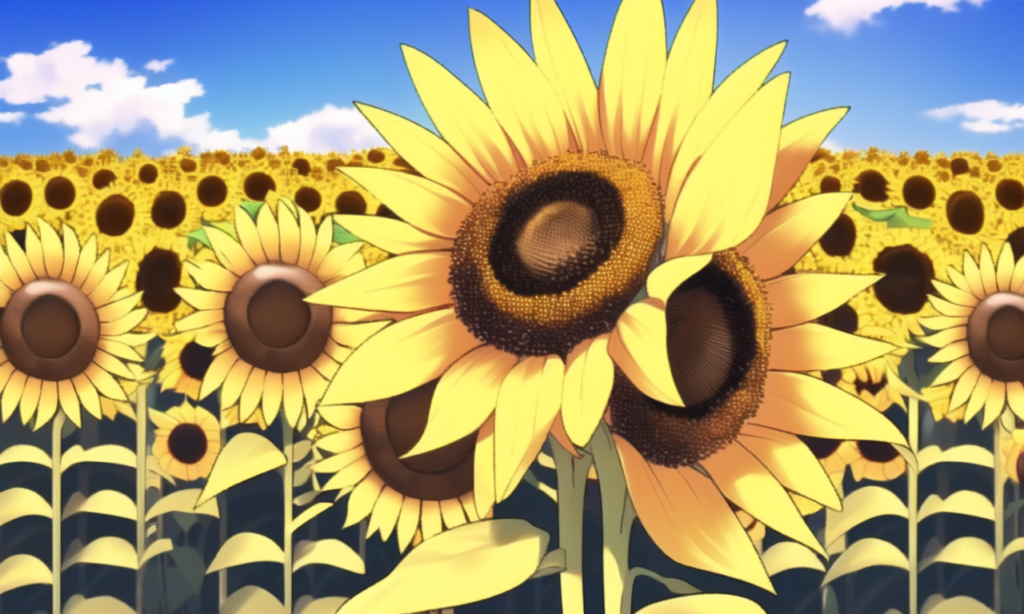 ひまわり畑の背景イラスト07,Background Illustration of Sunflours field07,"向日葵花田"的背景图07,해바라기 필드 배경 그림07