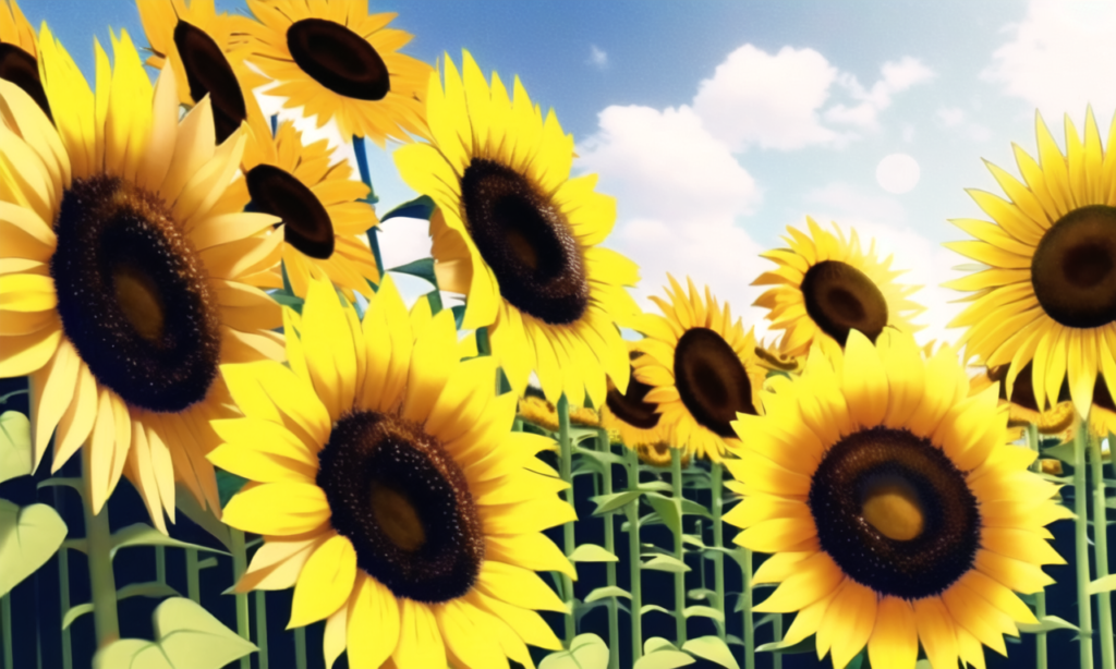 ひまわり畑の背景イラスト11,Background Illustration of Sunflours field11,"向日葵花田"的背景图11,해바라기 필드 배경 그림11