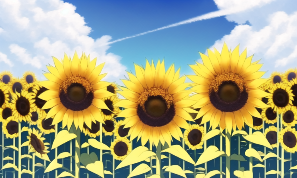 ひまわり畑の背景イラスト12,Background Illustration of Sunflours field12,"向日葵花田"的背景图12,해바라기 필드 배경 그림12