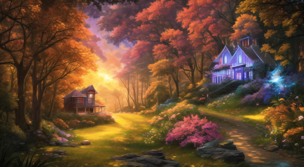 魔法の森の家の背景イラスト01,Background Illustration of Magical Forest House01,神奇的森林房屋的背景图01,마법의 산림 집 배경 그림01