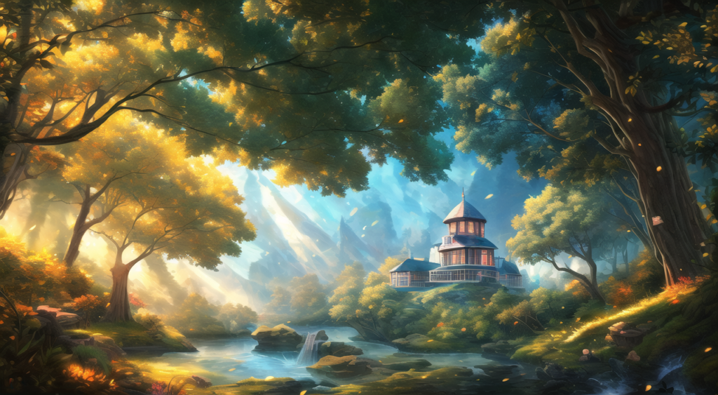魔法の森の家の背景イラスト03,Background Illustration of Magical Forest House03,神奇的森林房屋的背景图03,마법의 산림 집 배경 그림03