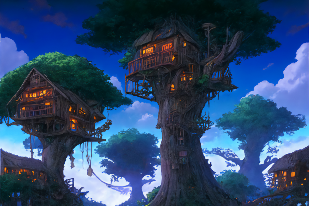 ダークエルフのツリーハウスの背景イラスト05,Background Illustration of Dark elf tree house05,黑暗小精灵树屋的背景图05,다크 엘프 트리 하우스 배경 그림05