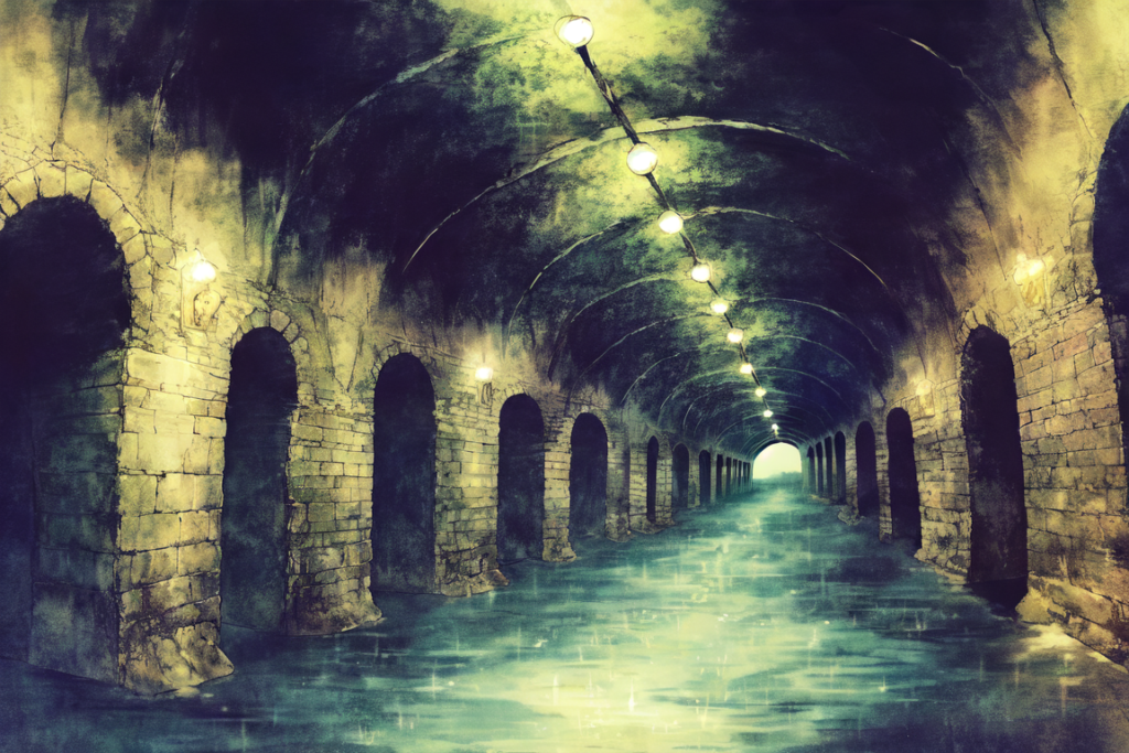 地下水路（ファンタジー風）の背景イラスト01