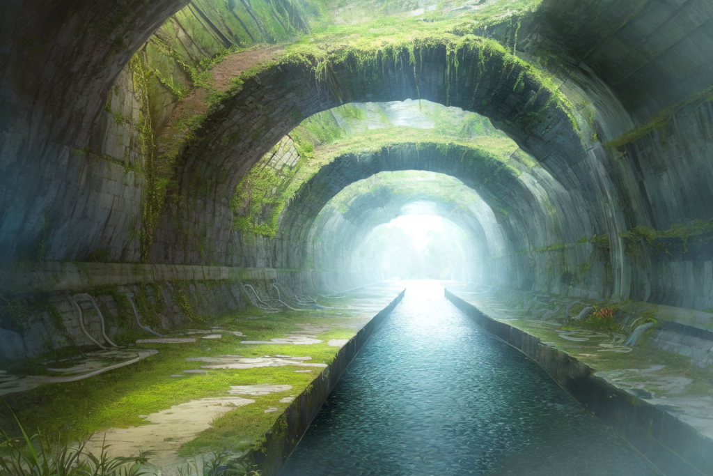 地下水路（自然、森の中）の背景イラスト01