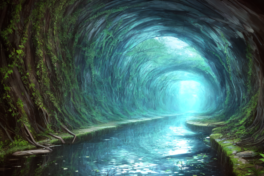 地下水路（自然、森の中）の背景イラスト02