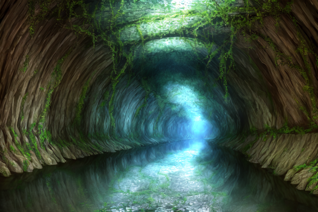 地下水路（自然、森の中）の背景イラスト03