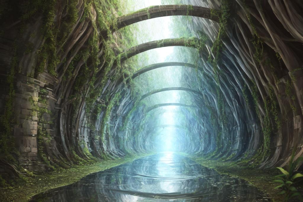 地下水路（自然、森の中）の背景イラスト05