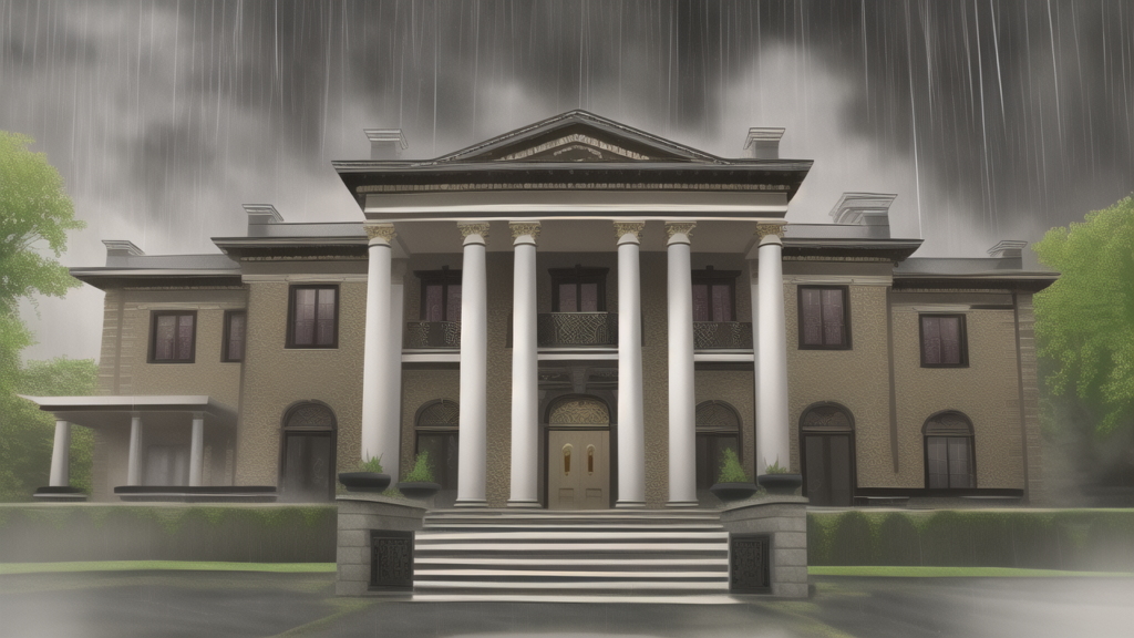 豪邸・館の背景イラスト01_雨、暗い、雷、曇り