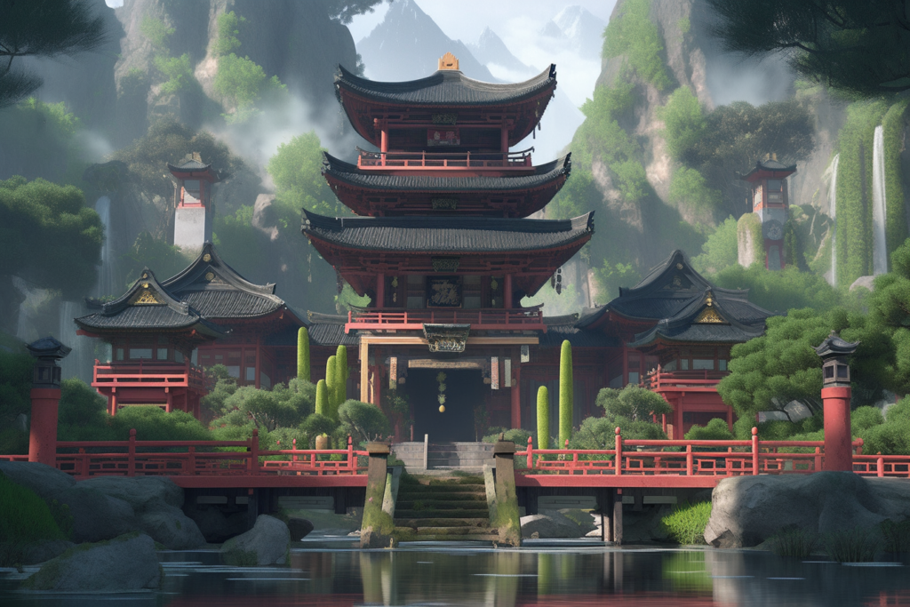 山岳寺院の背景イラスト01
