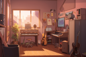 アニメ風の音楽スタジオの背景イラスト02