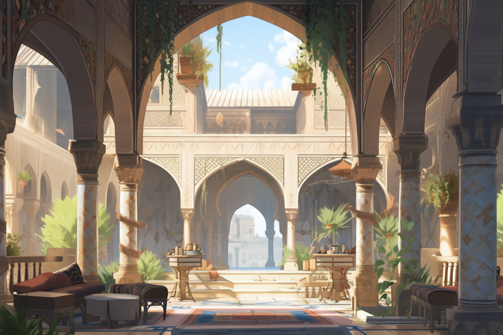 中東ファンタジー風の城の背景イラスト11