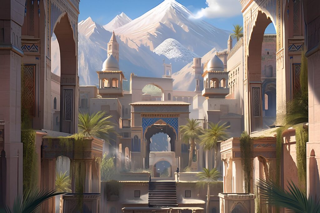 中東ファンタジー風の街中の背景イラスト02
