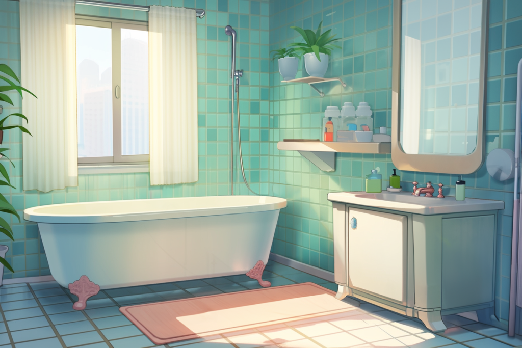 洋風のバスタブがある浴室の背景用イラスト