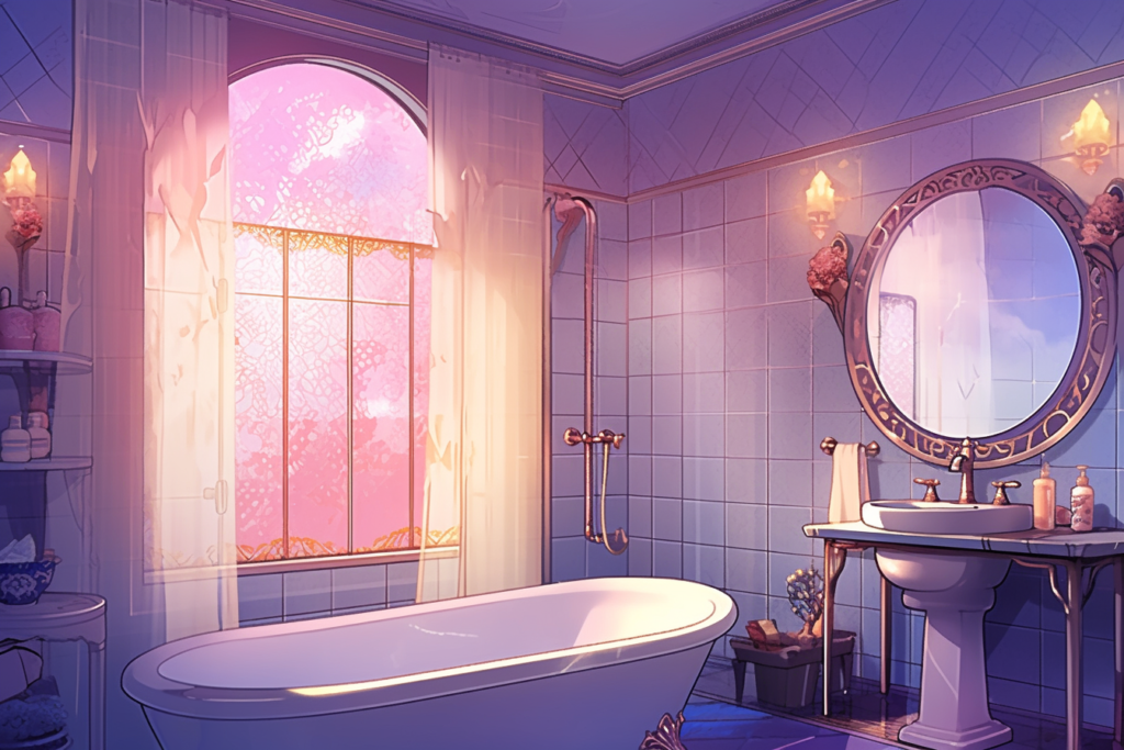 洋風のバスタブがある浴室の背景用イラスト