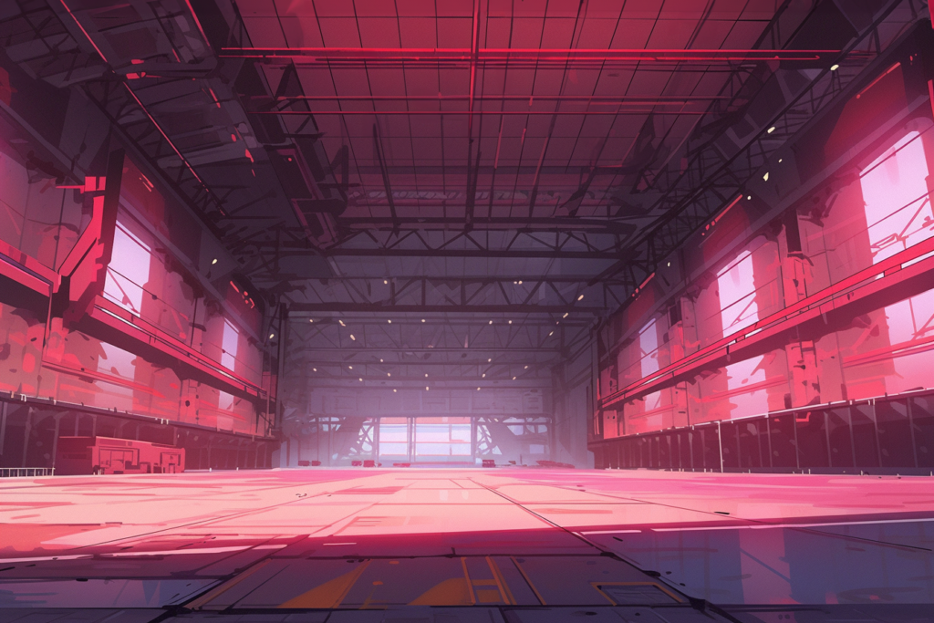 赤を基調としたアニメ調の巨大な倉庫。