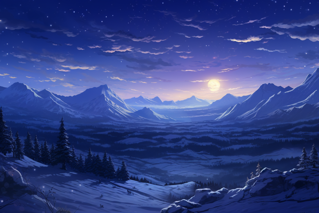 夜の雪山のイラスト