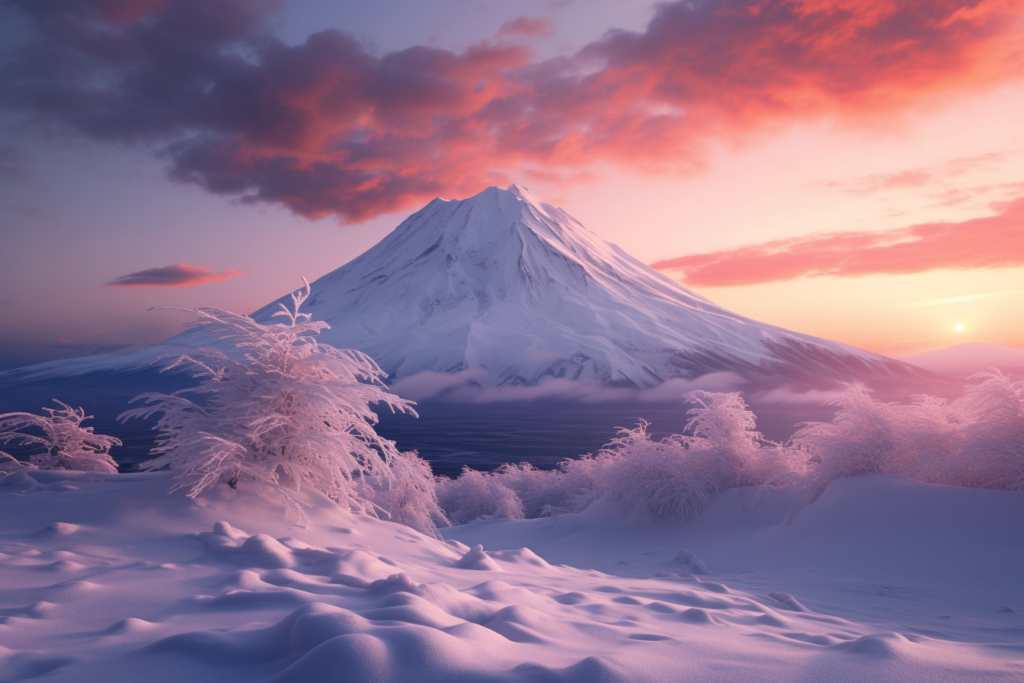リアル風の夕方の雪山のイラスト
