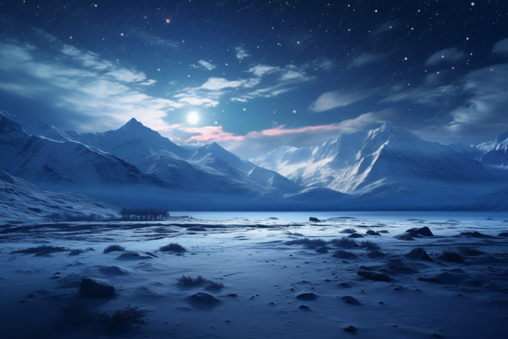 リアル風の夜の雪山のイラスト